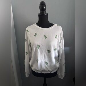 White Cactus Print Women's Top
